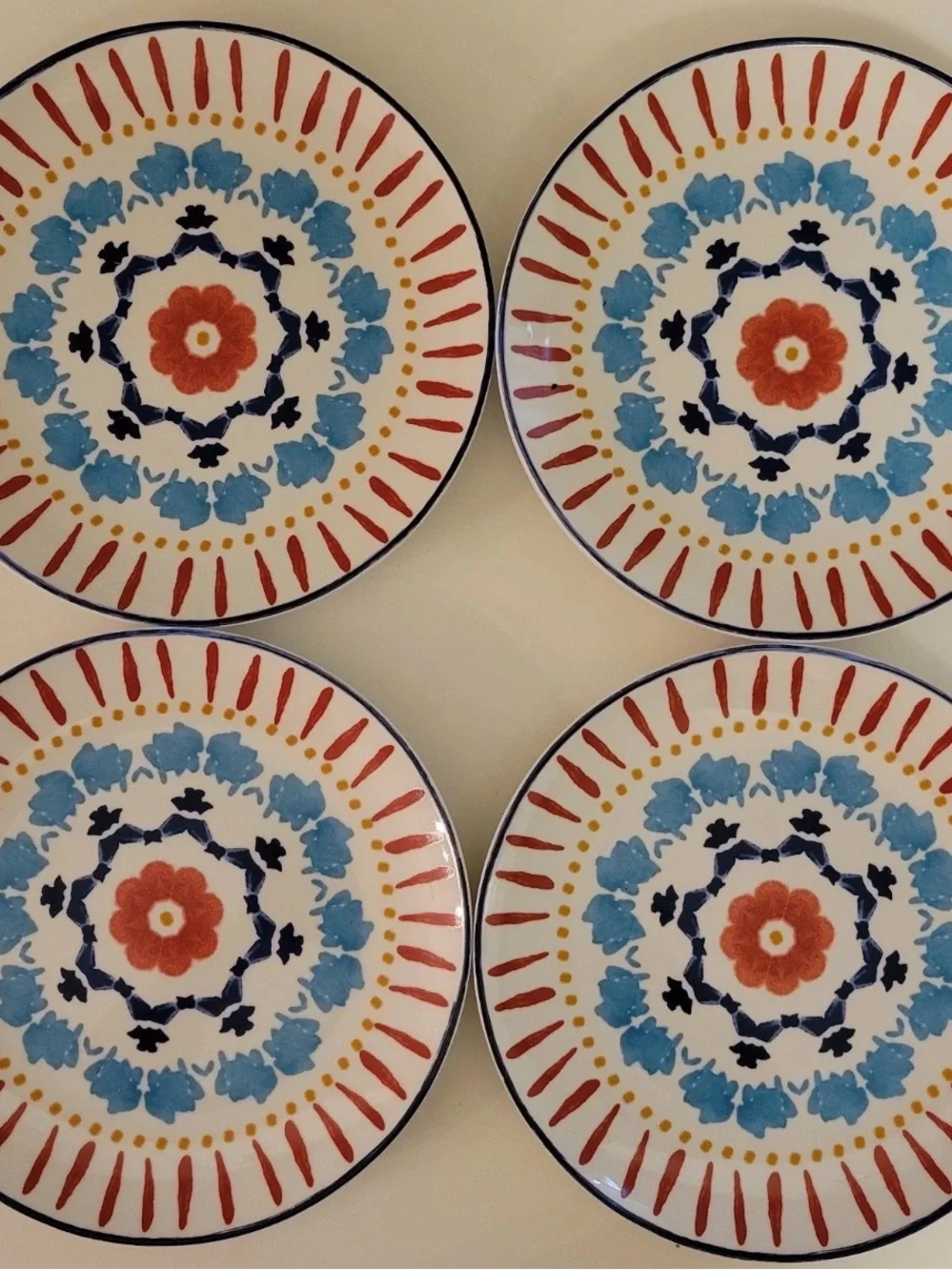 Hobby Lobby 4pk Medallion Dinner & Salad Plates Azteca Blue Red Spanish Tile
